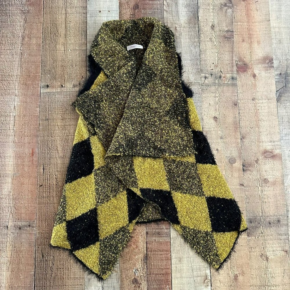 Simply Couture mustard yellow and black checkered wrap shawl women's small